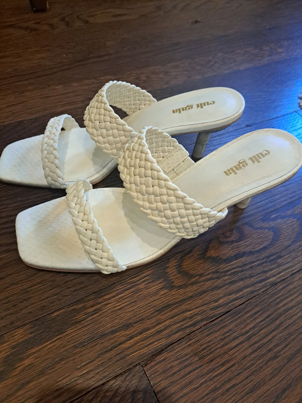 Cult Gaia Cream Braided Double-Strap Slides